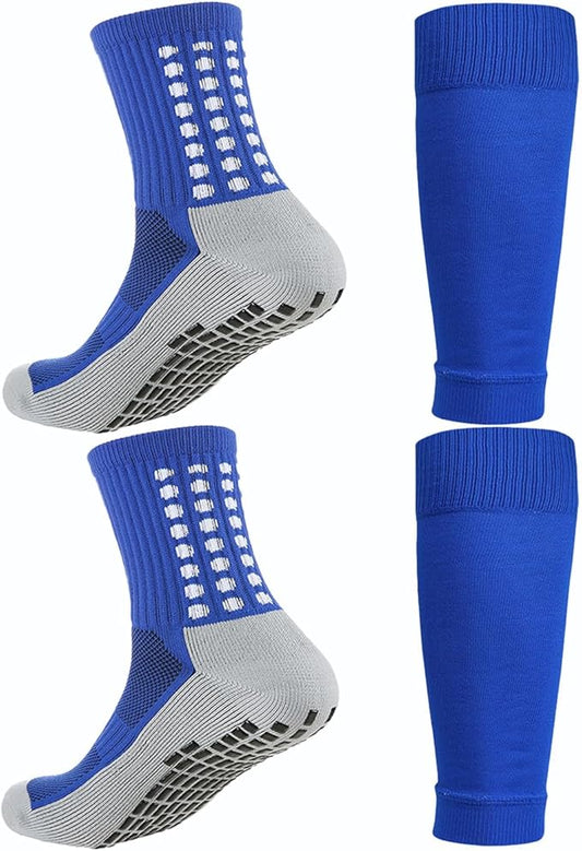 KMOLY 1 Set Soccer Grip Socks,Shin Guard Sleeves for Football Basketball for Men and Women Black/White One Size