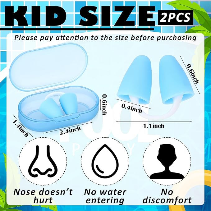 2 Pack Nose Plugs for Swimming for Adults and Kids (Age 7-12), Waterproof Soft Silicone Swimming Protectors Nose Block Nostril Plugs for Swimmers Surfers Water Sports