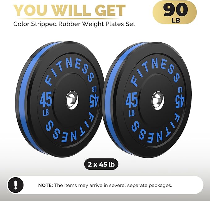 2 Inch Bumper Plates，10-500lbs，Barbell Rubber Olympic Weight Plates Set for Home Gym, Strength Training & Weight Lifting, Multiple Options Colors