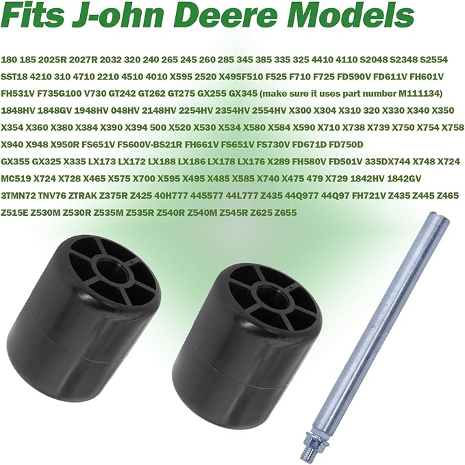 2.5" x 3" Deck Roller with Shaft Rod - Compatible With John D-eere 180, 185, 2025R, 2027R, Z655 (150+ Models) - Replaces M113955 M41644 M111134 210-303 13279