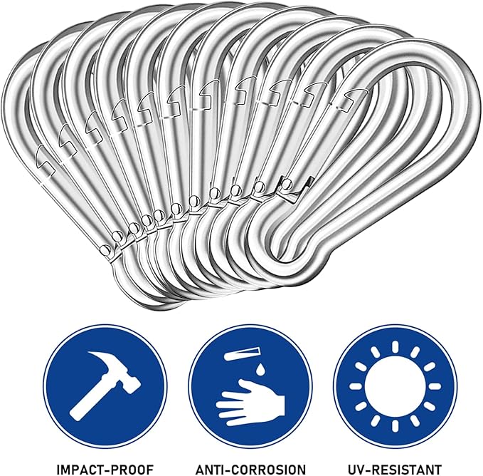 200PCS 2" Spring Snap Hook Carabiners, 3/16" Heavy Duty Galvanized Steel Carabiner Clips, 220lbs Capacity M5 Spring Clips Keychain for Hammock Swing,Dog Leashes, Water Bottle and Outdoor Activities