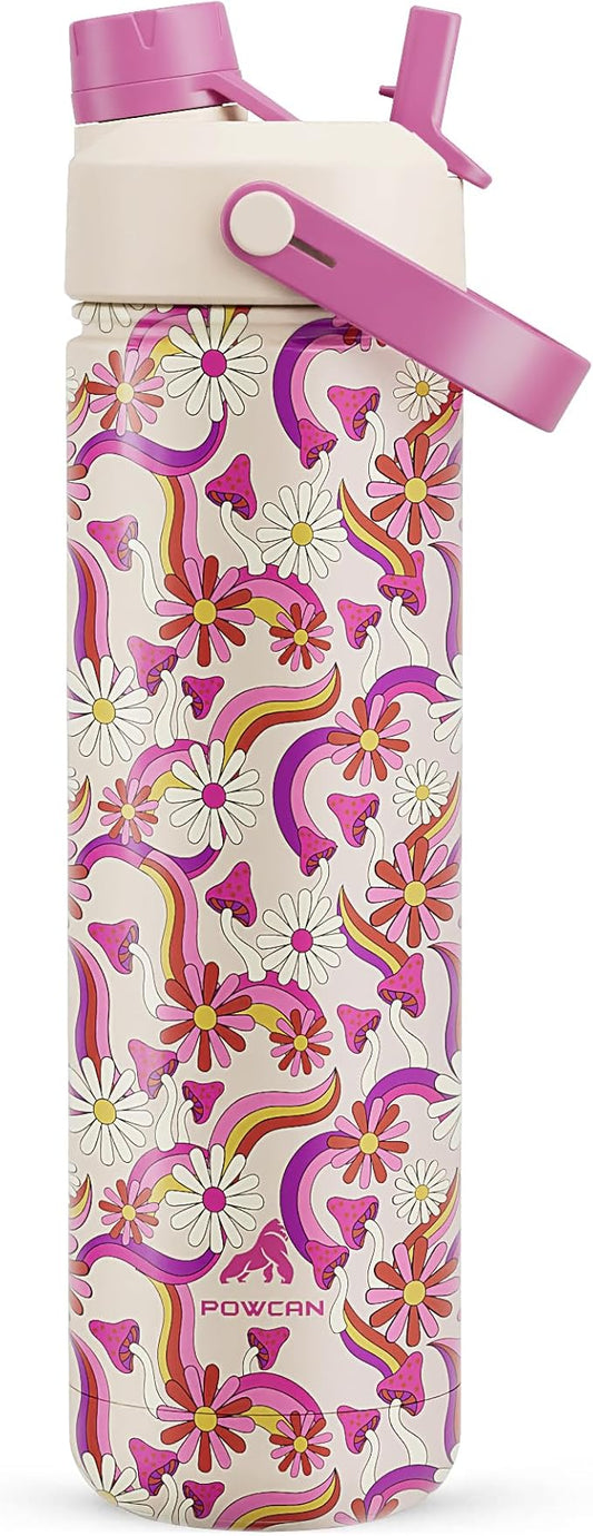 26 oz Insulated Water Bottle with 2-in-1 Straw and Spout Lid, Keep Cold 24H, Leak-Proof, Fits in Car Cup Holder, Stainless Steel Water Bottle for Sports, Travel, Gym, and School (Petal Path)