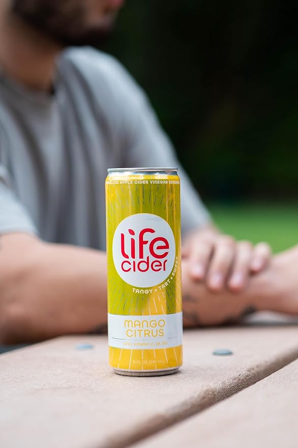 Life Cider | 12 Pack (12 Fl Oz) | Mango Citrus | Sparkling Apple Cider Vinegar Beverage | Digestive Health & Immunity Benefits | Low Calorie & Low Carb Drinks | Vitamins C, D3, Zinc, B12