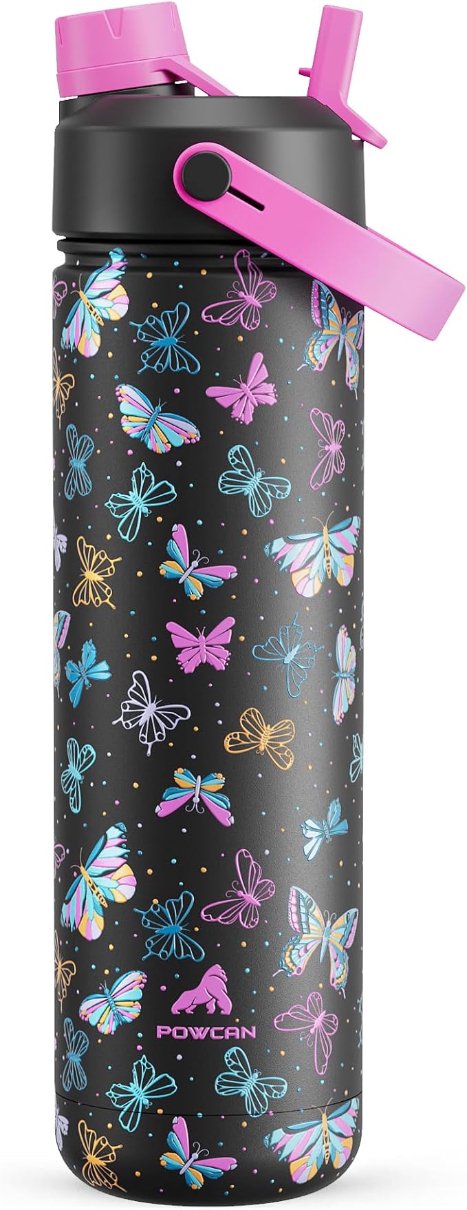 26 oz Insulated Water Bottle with 2-in-1 Straw and Spout Lid, Keep Cold 24H, Leak-Proof, Fits in Car Cup Holder, Stainless Steel Water Bottle for Sports, Travel, and School (Butterfly Kaleido)