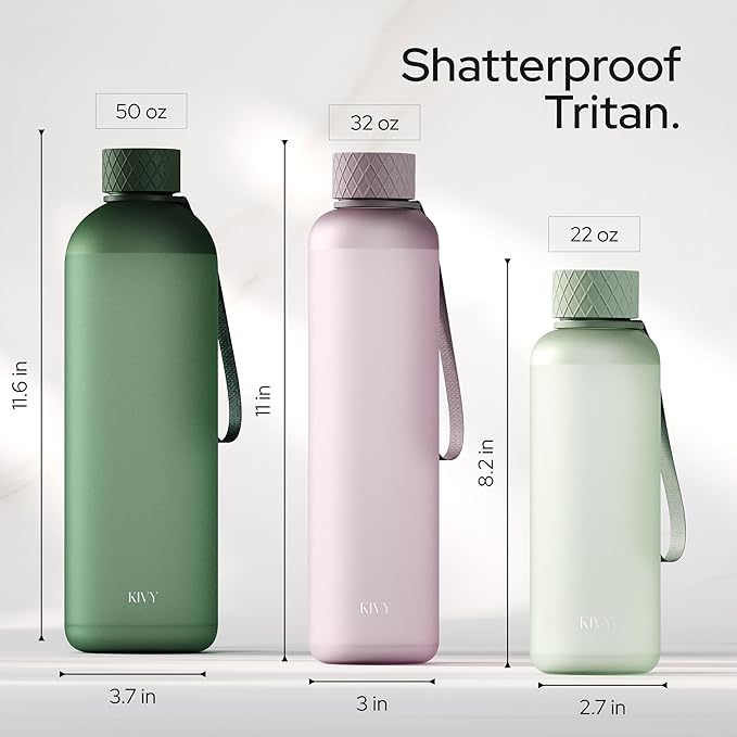 KIVY Slim Water Bottle 32oz [Lightweight & Shatterproof] Fits Backpack & Cupholder for Travel, Sports, School, Gym - Clear water bottle with measurements - Transparent Tritan Beige - Dishwasher Safe