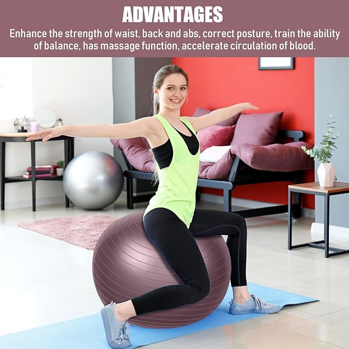 Leyndo 2 Pcs Yoga Ball Exercise Ball Large 26 Inch Exercise Anti Burst Birthing Fitness Ball with Pump, 26 Inches/ 65 cm for Improved Posture, Balance, Yoga, Pilates, Training