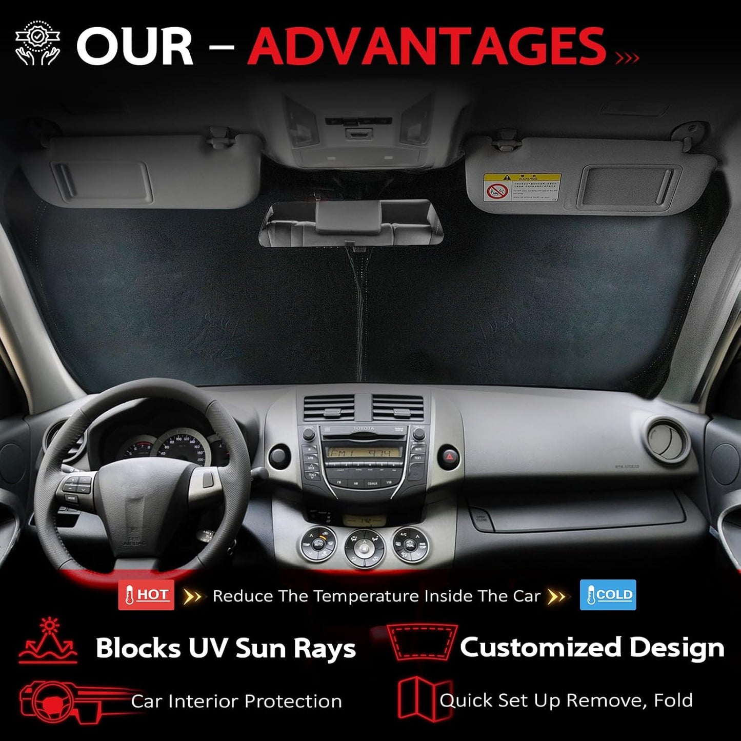 KAYZT Windshield Sun Shade for 2014-2020 Nissan Rogue (NOT for Rogue Sport & Rogue 3rd Gen) SUV Foldable Sunshade Front Window Custom Fit Car Accessories