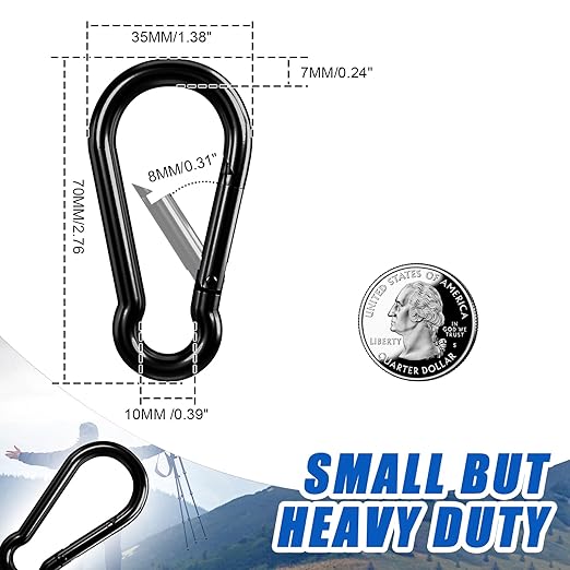 KINLINK 25 Pack Black Carabiner Clip, 2.75 inch Heavy Duty Spring Snap Hook, Small Caribeener Clips for Outdoor Camping, Swing Set, Hammock, Hiking Travel, Fishing, Quick Link Keychain