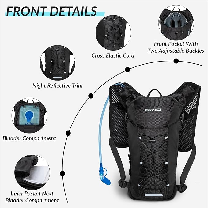 Lightweight Hydration Backpack for Women & Men, Small Running Backpack, Hiking Backpack with 2L Water Bladder Running Vest for Hiking Cycling Running Biking Black
