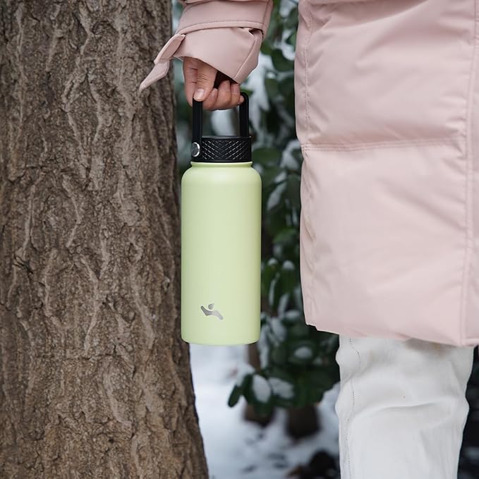 32 oz Insulated Water Bottle Stainless Steel Sport Bottles with 3 Lids,Mint