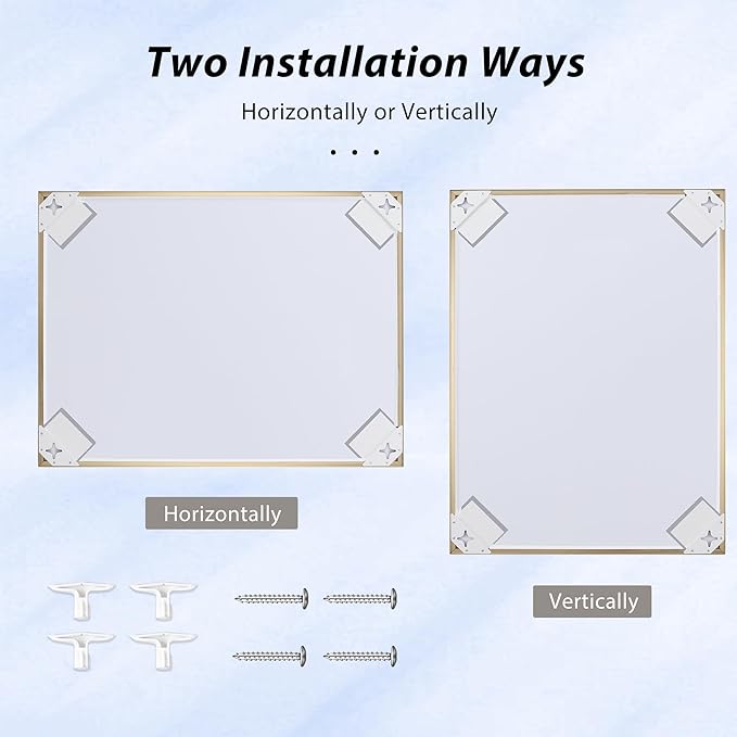 24x36 Inch Brass Bathroom Mirror for Wall, Aluminum Frame Rectangle Rectangular Vanity Mirror, Modern Large for Bedroom, Living Room, Horizontal or Vertical