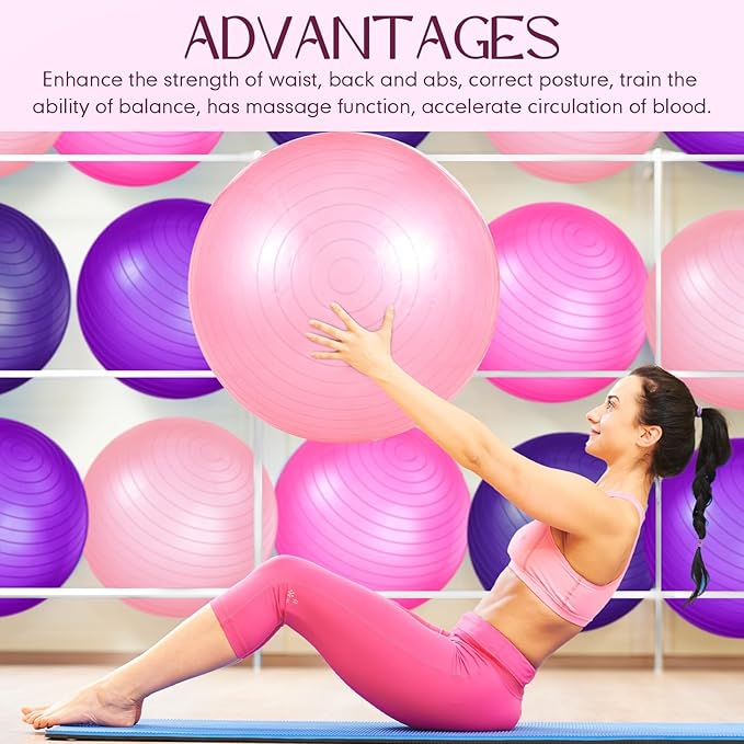 Leyndo 4 Pcs 26 Inch Yoga Exercise Ball Pilates Pregnancy Birthing Fitness Ball with Quick Pump Anti Burst for Improved Posture, Balance, Yoga, Pilates, Training