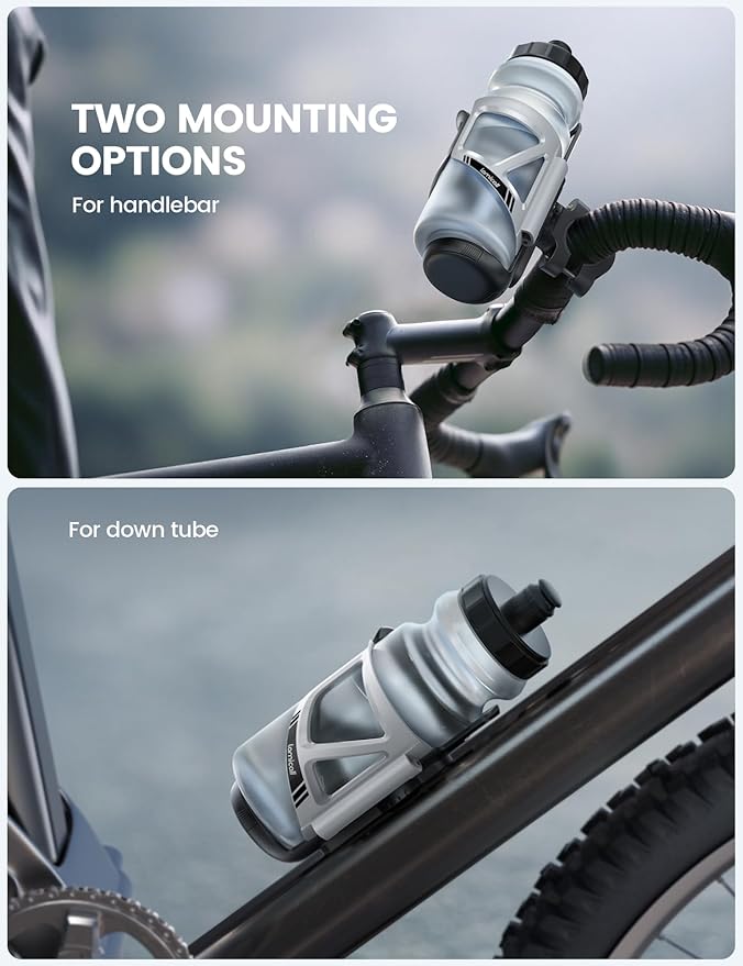 Lamicall Bike Water Bottle Holder - [Tracker Storage] [for Handlebar & Frame] Bike Cup Holder, Bicycle Drink Cage, Cycling Bike Water Bottle Cage with Screws Tool, for 2.28-3.39" Diameter Bottles