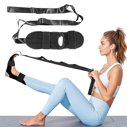 lefeke Foot and Calf Fascia Stretcher for Plantar Fasciitis, Achilles Tendonitis, Yoga Straps for Stretching, Adjustable Stretch Strap for Foot Leg Thigh(Black)
