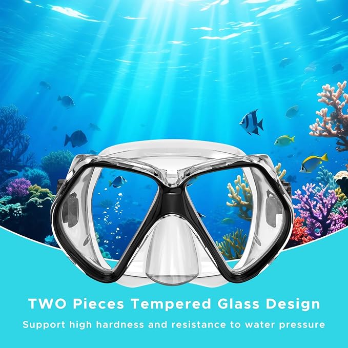 2 Pack Snorkeling Gear for Adults, Dry Snorkel, Mask Set Adult, Diving Scuba Mask, Scuba Gear, Swimming Goggles with Nose Cover, Swim Freediving Tempered Glass Panoramic View Travel Packages