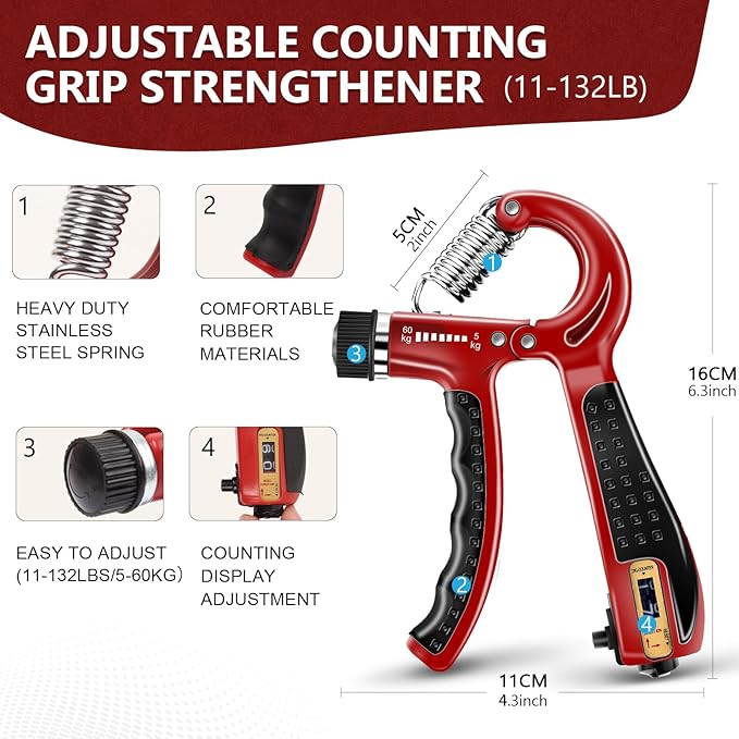 11PCS Grip Strength Trainer Kits, Hand Gripper Strengthener, Forearm Strengthener, Finger Strengthener, Finger Exerciser, Hand Exerciser, Stress Relief Ball, Grip Ring, for Muscle Building, Recover Hand Injury