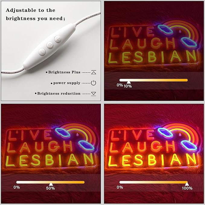 Live Laugh Lesbian Neon Sign Lesbian Neon Light Rainbow LED Neon Lights Gay Pride Day LED Neon Lights for Gay Lesbian Bar Bedroom Store Decoration