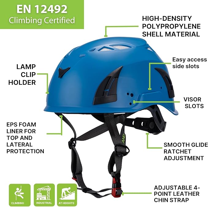 Land Helmets ClimbPro Safety Helmet for Rock Climbing – Lightweight & Durable Hard Shell with Adjustable Chin Strap and Accessory Slots – Ideal for Indoor & Outdoor Adventure