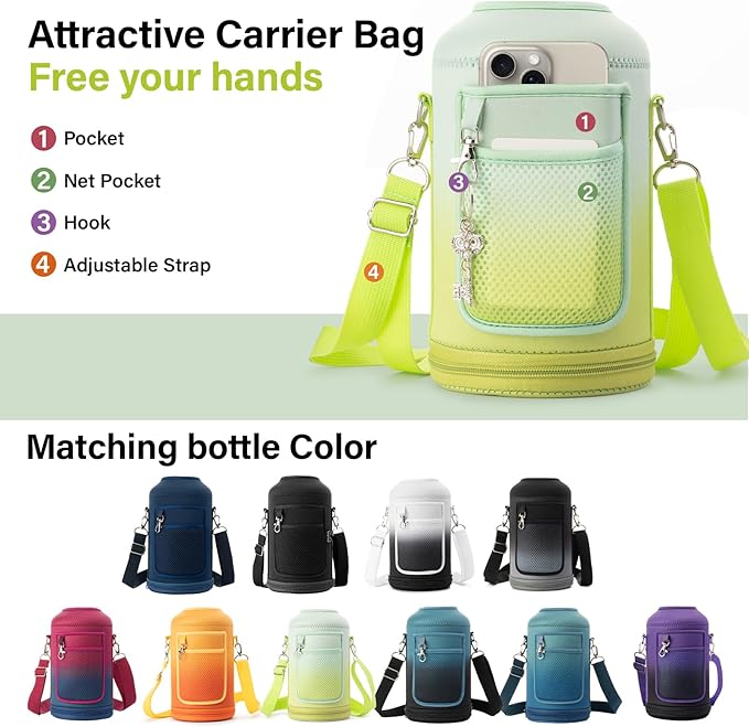 1 Gallon Water Bottle Insulated | Thickened Stainless Steel Vacuum Metal Water Jug | Portable Sports Large for Gym and Hiking with Straw, Carrier Bag, Handle Strap | BPA-Free 128 oz