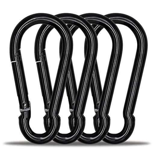 KINLINK 4 Pack Black Carabiner Clip, 5.5 inch Heavy Duty Spring Snap Hook, Large Caribeener Clips for Camping, Swing Set, Hammock, Hiking, Travel, Weight Lifting Machine, Home Gym Equipment