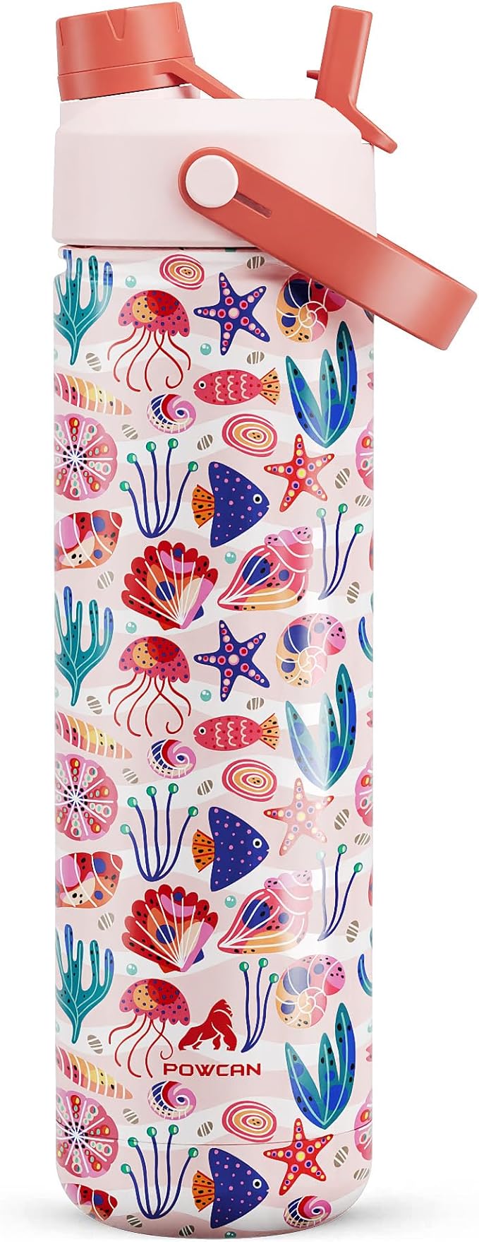 26 oz Insulated Water Bottle with 2-in-1 Straw and Spout Lid, Keep Cold 24H, Leak-Proof, Fits in Car Cup Holder, Stainless Steel Water Bottle for Sports, Travel, Gym and School (Ocean Carnival)