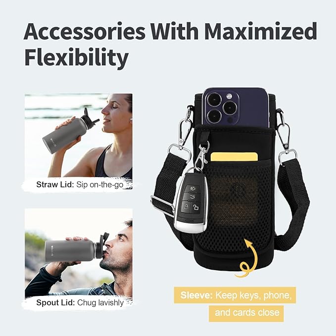 32 oz Insulated Water Bottle with Straw (Cold for 48 Hrs), Stainless Steel Triple Wall Vacuum Sports Water Jug, Leakproof Hydro Cup Flask with Paracord Handle & Straw Spout Lids & DIY Stickers