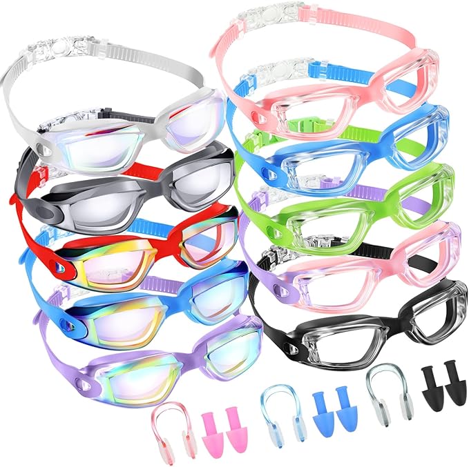 Konohan 10 Pack Swim Goggles Bulk for Kids adult Pool Goggles Anti Fog Silicone No Leak Swimming Glasses for Men Women Youth