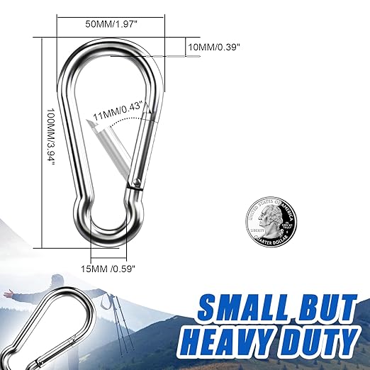 Large Carabiner Clip Hooks, 1pc 4 inch Carabiner Heavy Duty, 304 Stainless Steel Spring Snap Hook Fits Camping Hanging Hiking Weight Lifting, Metal Clips for Rope or Chain