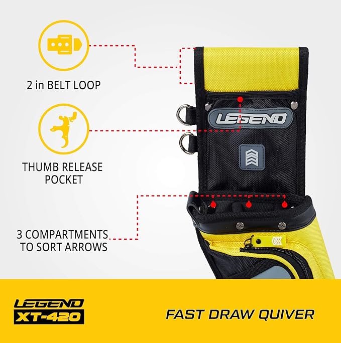 Legend XT420 Field Quiver - Left or Right-Handed Quiver Arrow Holder, Archery Quiver with 3 Arrow Tube, Durable Nylon Hip Quivers with Multiple Pockets for Archery Accessories, Score Card & Tools