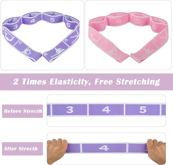 2 Pcs Kids Stretch Bands Dance Stretching Straps for Children Gymnastics Equipment Dance Training Elastic Band for Kids Multi-Loop Numbered Stretch Band for Ballet Cheerleading-8 Loops