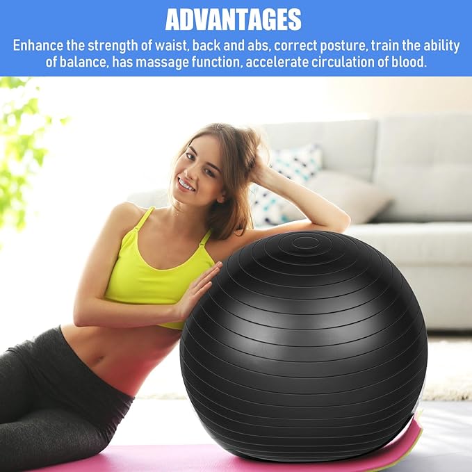 Leyndo 2 Pcs Yoga Ball Exercise Ball Large 26 Inch Exercise Anti Burst Birthing Fitness Ball with Pump, 26 Inches/ 65 cm for Improved Posture, Balance, Yoga, Pilates, Training