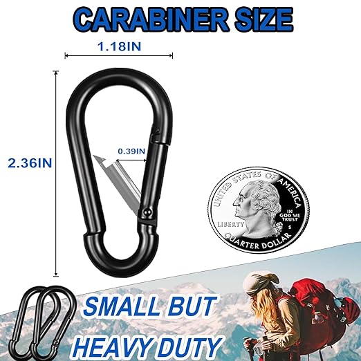 200PCS M6 Black Carabiner Clip,2.36Inch Bulk Snap Hook Quick Link Small Carabiner Clips,Spring Link Buckle for Fishing Camping Hammock Dog Leashes-270LBS Holding Capacity