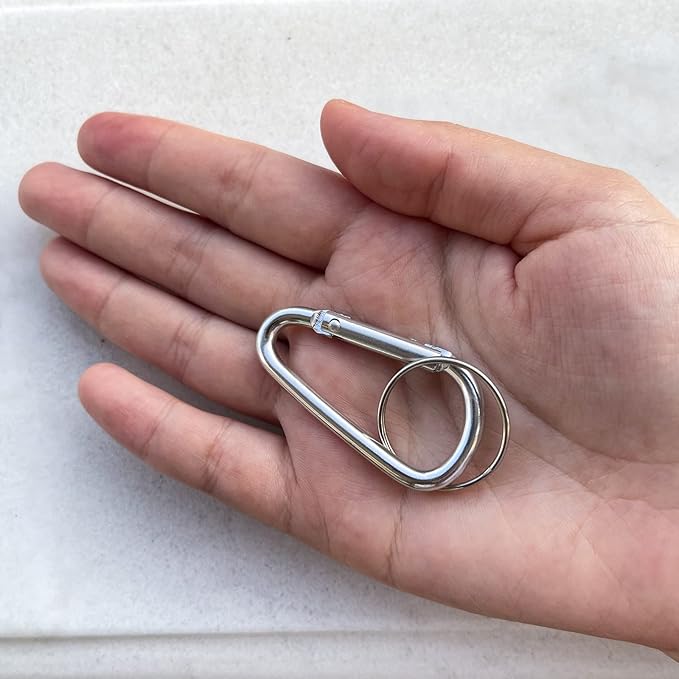 30PCS Aluminum Carabiner Clips, 2" D Shape Spring Snap Hooks Carabiner with 30PCS Keyring Keychain Hook