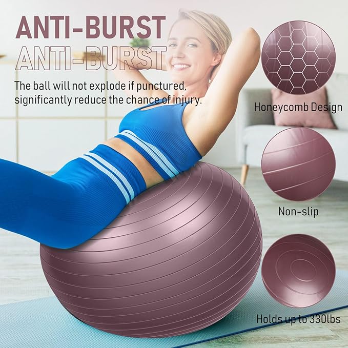 Leyndo 2 Pcs Yoga Ball Exercise Ball Large 26 Inch Exercise Anti Burst Birthing Fitness Ball with Pump, 26 Inches/ 65 cm for Improved Posture, Balance, Yoga, Pilates, Training