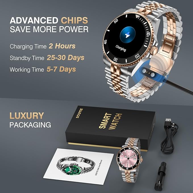 2025 DA GPT Smart Watch with Bluetooth Call,1.19-inch AMOLED Display, 24/7 Heart Rate, Blood Oxygen, Blood Pressure, Sleep Monitor, 107 Sports Fitness Tracker, Compatible Android and iOS Silver Gold