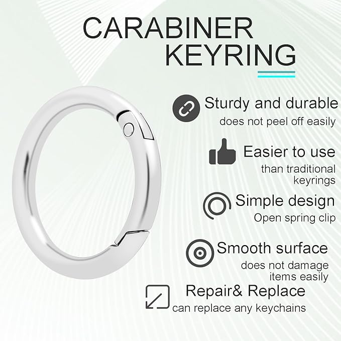 10Pack 1-1/4" Trigger Spring O Rings, Metal Round Carabiner Clip Snap Hook, Spring Keyring Buckles for Replacement Purse Strap, Paracord Lanyard Clips, Keychain Rings Hardware DIY Crafts Making