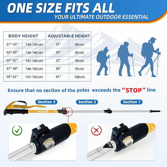 Lightweight Collapsible Kids Hiking Poles - Retractable Kids Hiking Stick, Telescoping Aluminum Trekking Poles 2 Pack, Adjustable Kids Ski Poles by Croosse