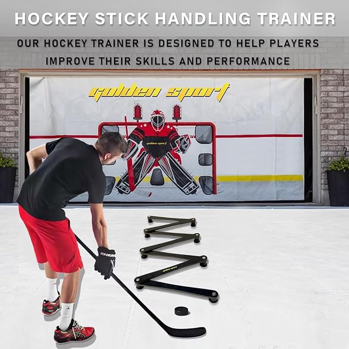 Lightweight Hockey Stick Handling Training Equipment for Enhanced Handling, for Puck Control - Solid, Portable, Durable and Multi-Angle Adjustable, Black
