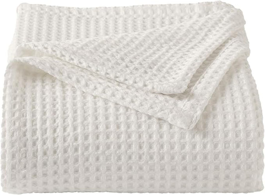 100% Cotton Waffle Weave Queen Bed Blanket | Soft, Breathable, and Lightweight Blanket for All-Seasons | Perfect for Layering | Brielle Collection (King, Ivory)