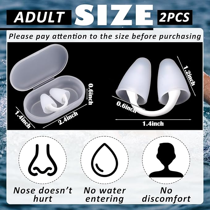 2 Pack Nose Plugs for Swimming for Adults and Kids (Age 7-12), Waterproof Soft Silicone Swimming Protectors Nose Block Nostril Plugs for Swimmers Surfers Water Sports