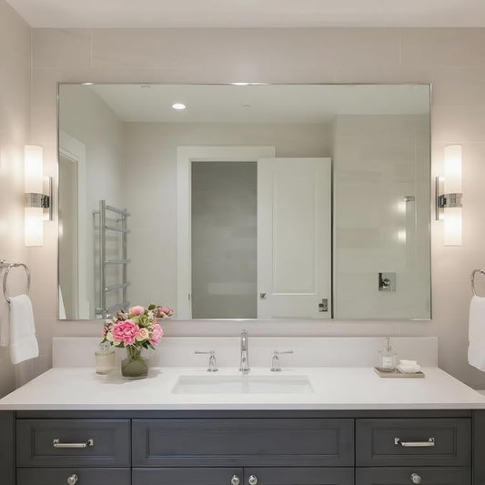 24x40 Inch Nickel Bathroom Mirror for Wall, Aluminum Frame Rectangle Rectangular Vanity Mirror, Modern Large for Bedroom, Living Room, Horizontal or Vertical