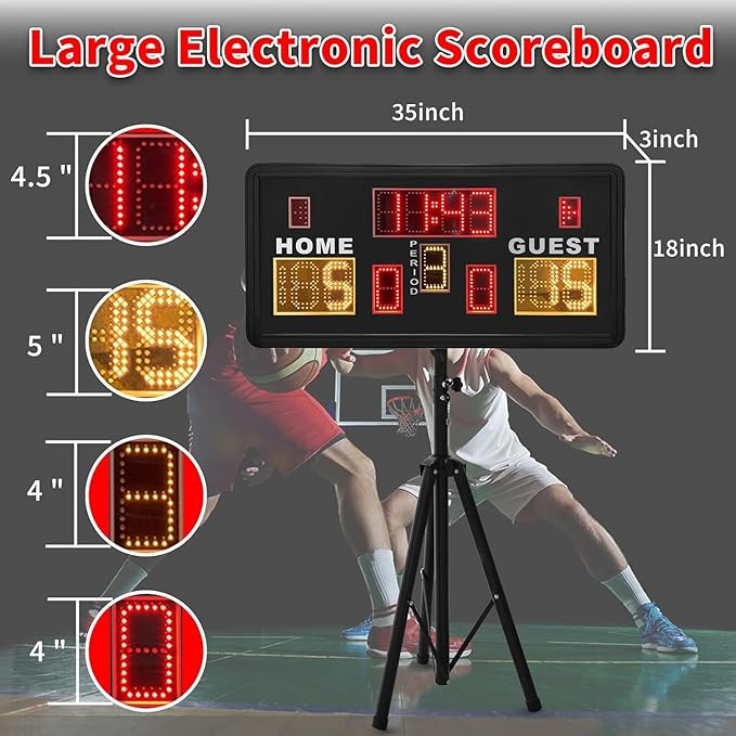 Large Electronic Scoreboard, Basketball Scoreboard with Timer, Digital Scoreboard with Remote, Score Keeper with Buzzer