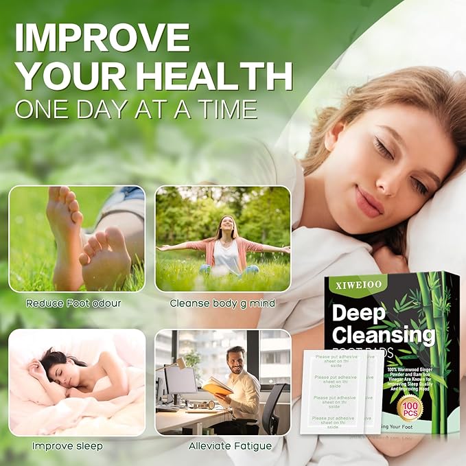 100 Pack Foot Pads, Ginger Oil Bamboo Charcoal, Foot Care Patch Message Deep Cleansing for Stress Relief, Better Rest, Feet Health Patches, Relaxing Muscles