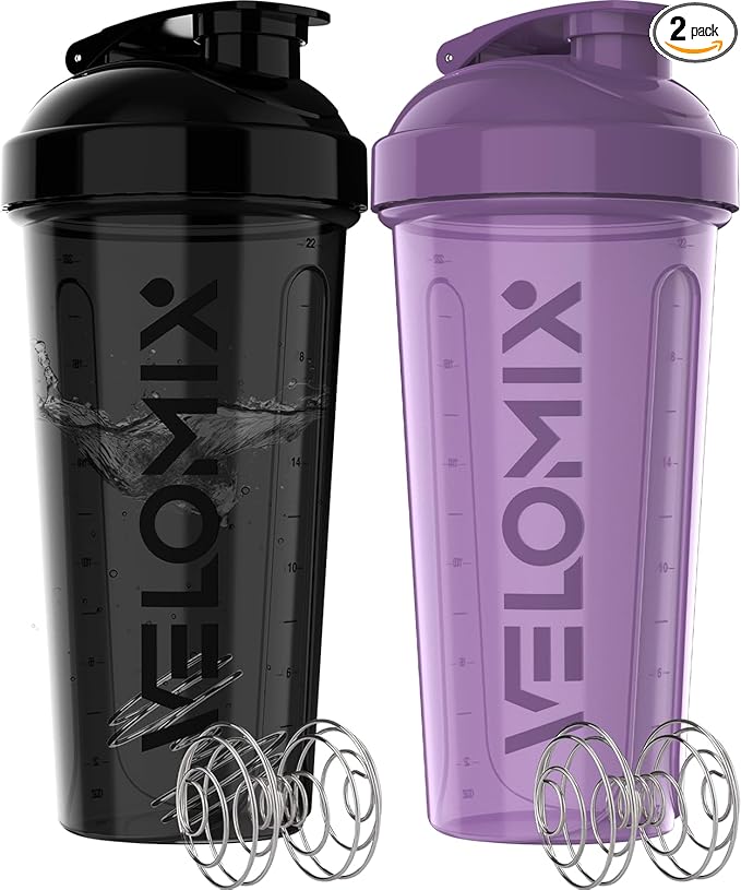'-2 Pack- 28 oz Protein Shaker Bottles for Protein Mixes - 2x Wire Whisk | Leak Proof Shaker Cups for Protein Shakes | Protein Shaker Bottle Pack | Shakers for Protein Shakes-Purple&Black