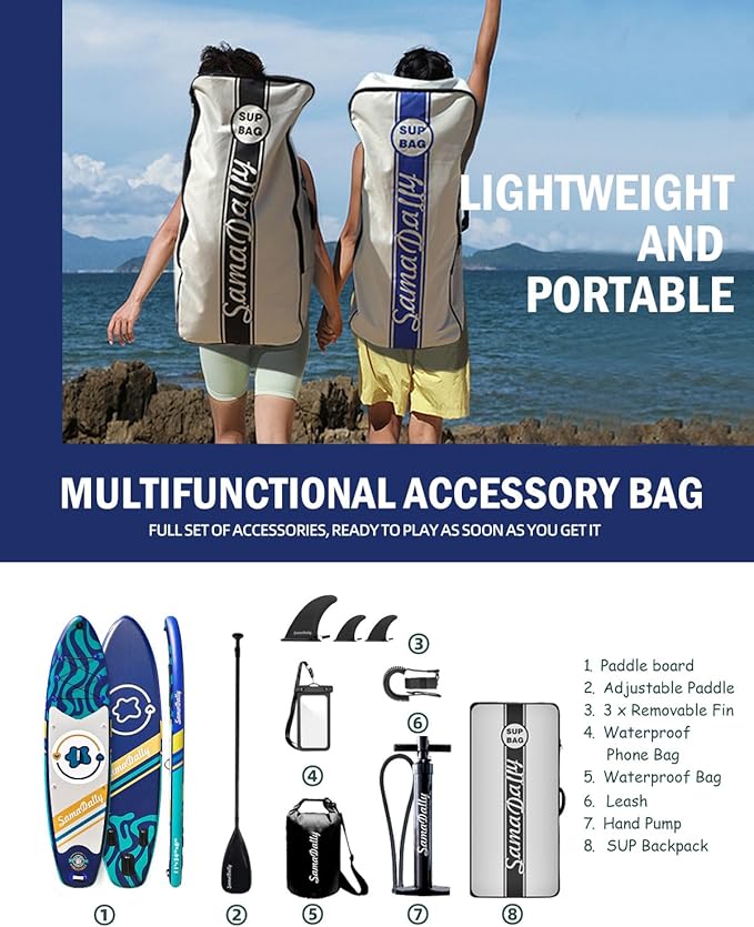 11'Stand Up Paddle Boards Surf Control with Premium SUP Board Accessories Backpack & Removable Fins, 34" Wide Inflatable Paddle Boards of All Skill Levels