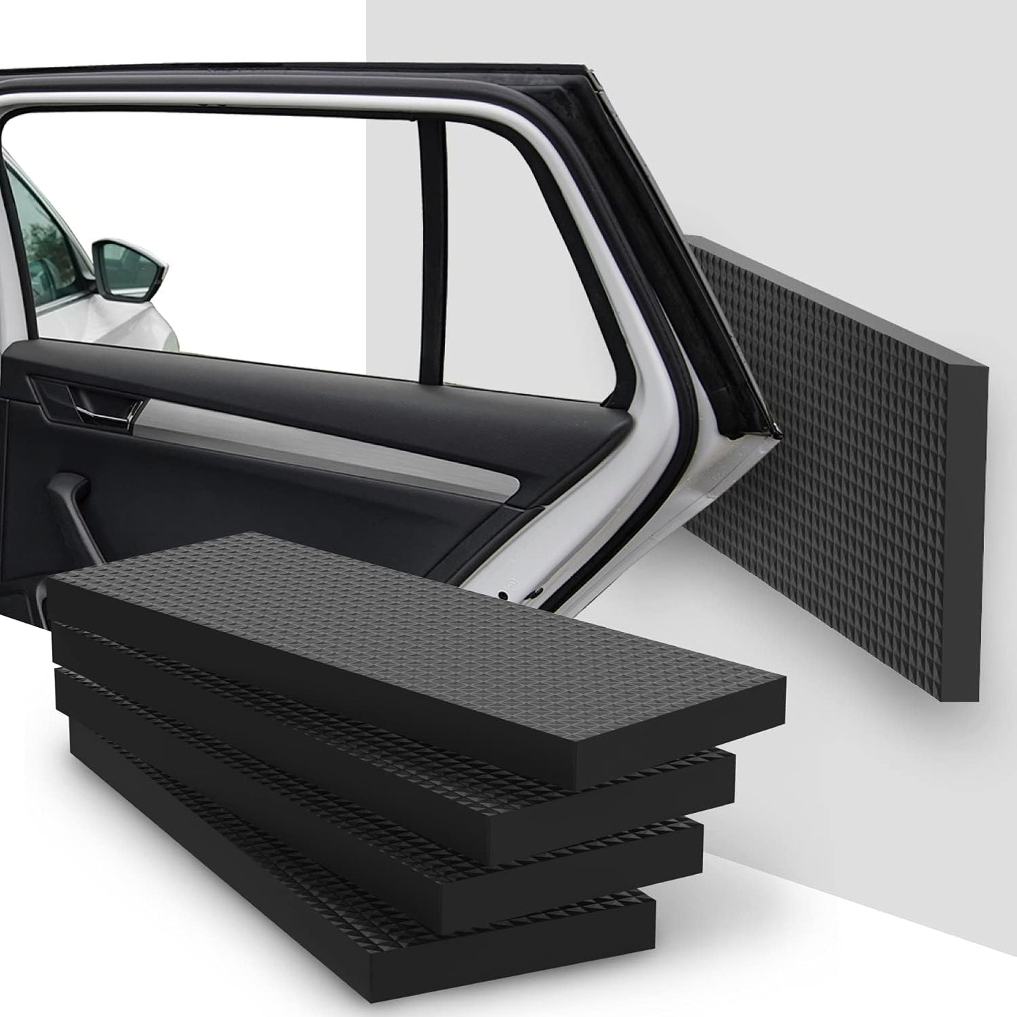 Fosmon Garage Wall Protector for Car Doors (4 Packs), 3/4" Ultra Thick Garage Wall Bumper Guard with EVA Foam (Up to 300LB Impact) and Mesh Self Adhesive Padding for Warehouse Parking Assist- Black