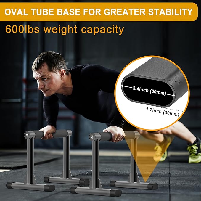 Kipika Parallettes Bars, Push Up Bars & Dip Bar with Comfort Thick Handles, Rock-Free Fitness Equipment for Handstand, L-Sit, Gymnastics & Strength Training, 600lbs Capacity, 12" Height