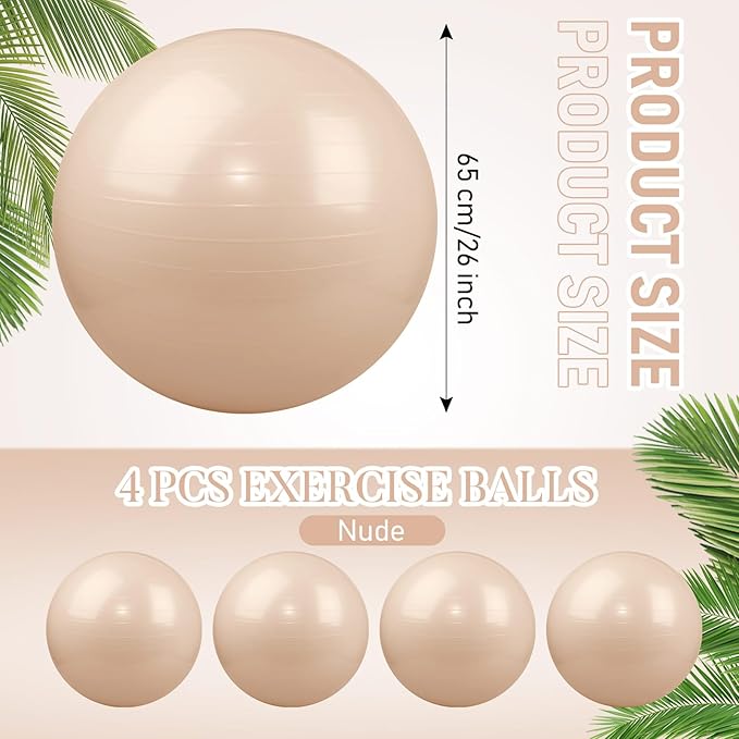 Leyndo 4 Pcs 26 Inch Yoga Exercise Ball Pilates Pregnancy Birthing Fitness Ball with Quick Pump Anti Burst for Improved Posture, Balance, Yoga, Pilates, Training