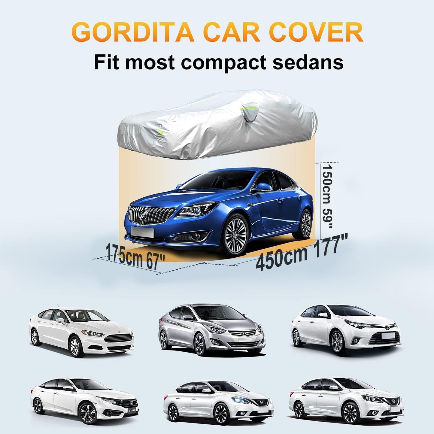 Car Cover for Automobiles All Weather Waterproof Universal Fit for Sedan (Length 166"-177")