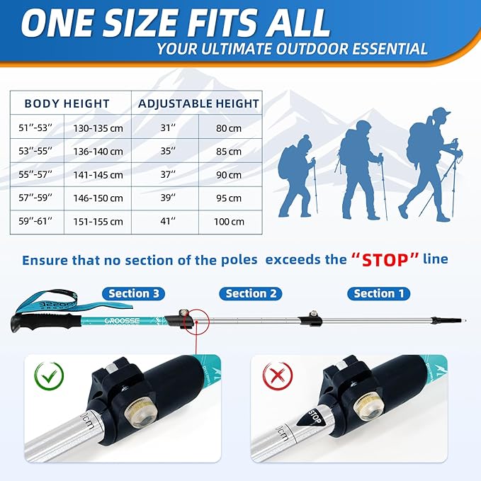 Lightweight Collapsible Kids Hiking Poles - Retractable Kids Hiking Stick, Telescoping Aluminum Trekking Poles 2 Pack, Adjustable Kids Ski Poles by Croosse